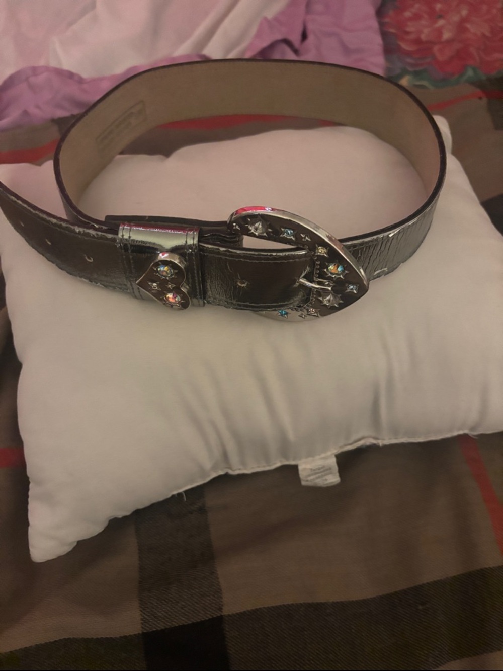 Embellished Metallic Silver Western Buckle Belt